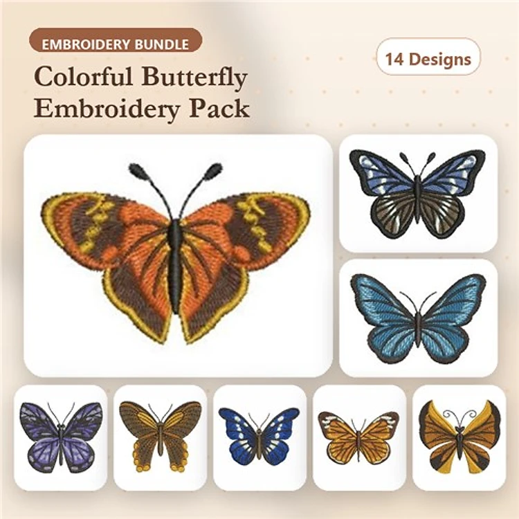 Colorful Butterfly Embroidery Designs Bundle – Monarch, Blue, Black and Blue & More (14 Designs)