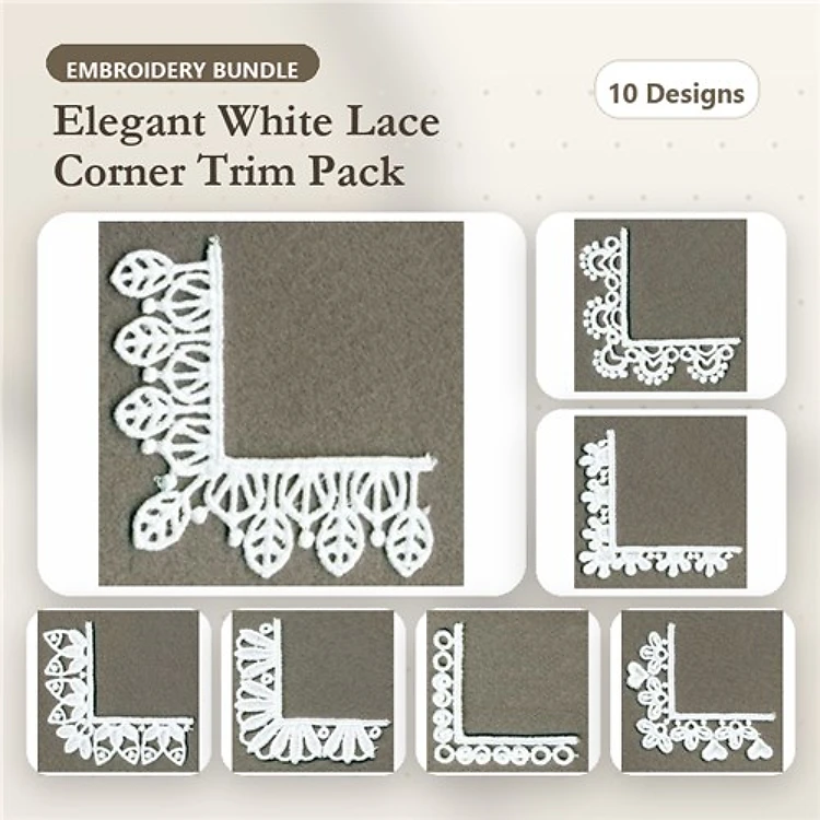 FSL Elegant Lace Embellishments Bundle – Leafy Corner Trim, Floral Lace Corner Trim, & More (10 Designs)