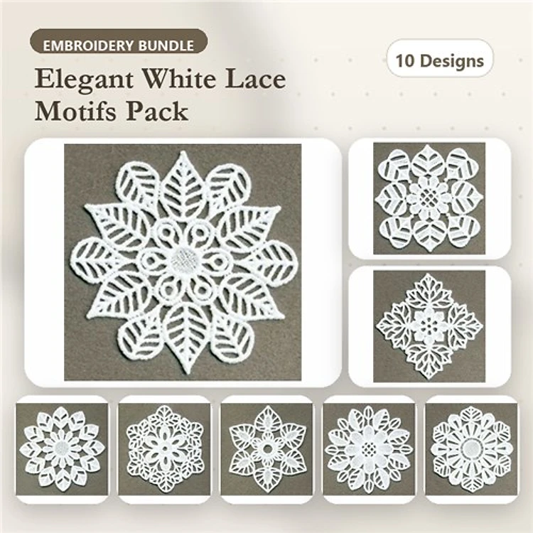 FSL Elegant Lace Embroidery Designs Bundle – Snowflake Lace, Floral Lace, Mandala Lace & More (10 Designs)