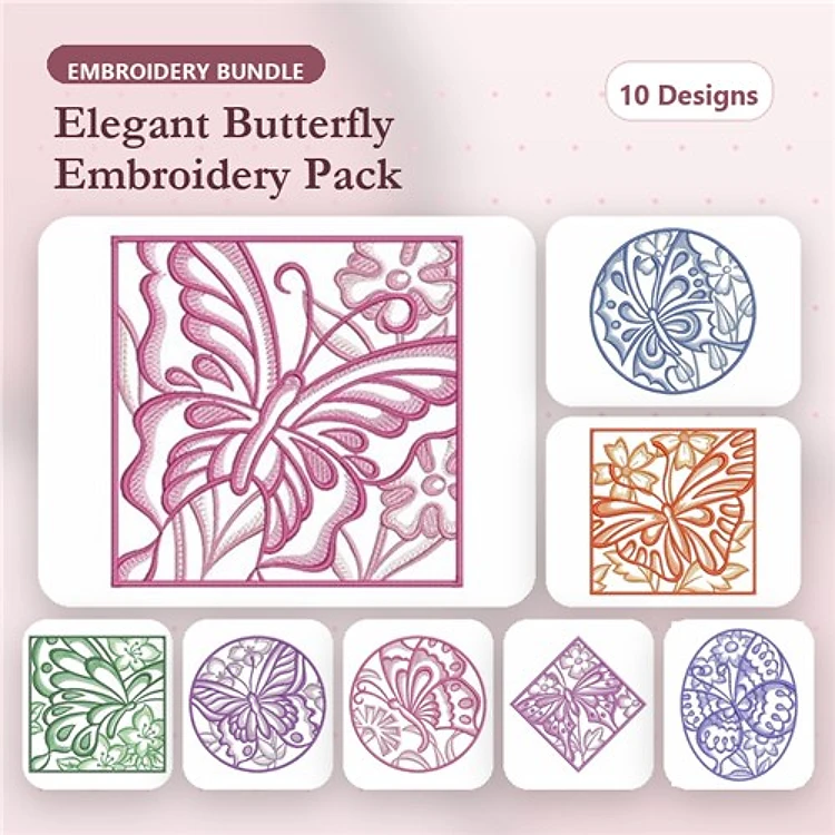 Redwork Elegant Butterfly Embroidery Bundle – Butterfly Floral Outline, Intricate Butterfly Design, & More (10 Designs)
