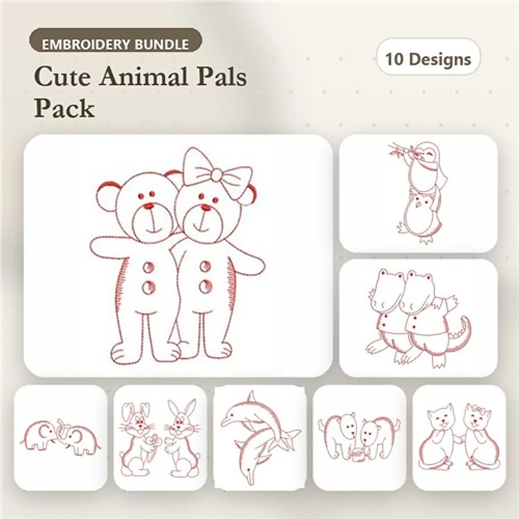 Cute Animal Pals Embroidery Bundle – Adorable Friends (10 Designs)
