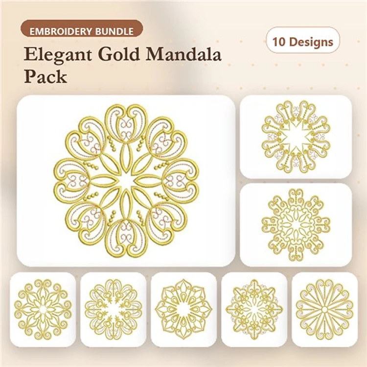 Redwork Elegant Mandala Embroidery Designs Bundle – Ornate, Floral, Snowflake & More (10 Designs)