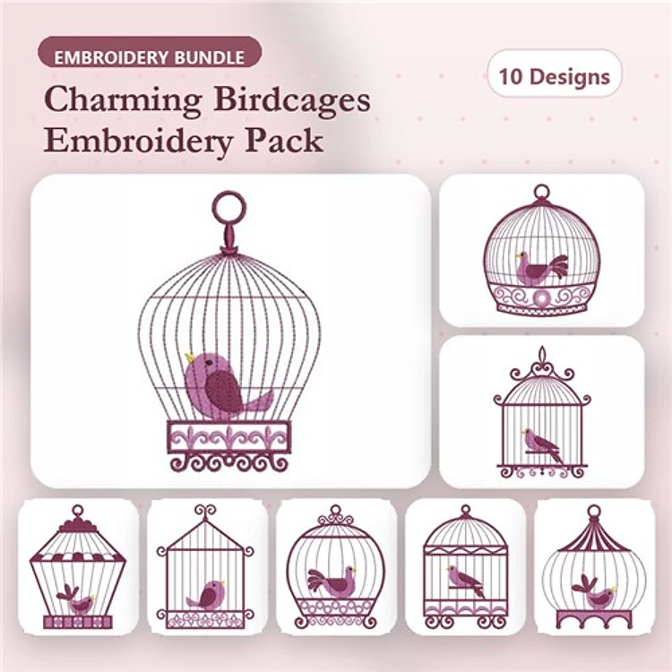 Birdcage Embroidery Bundle – Ornate, Vintage, Floral & More (10 Designs)