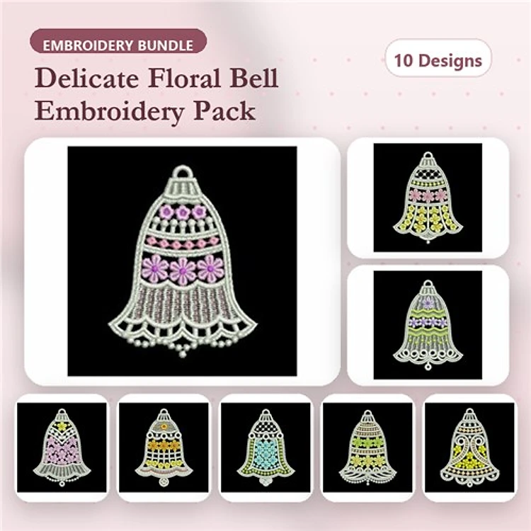 FSL Floral Bells Embroidery Designs Bundle – Delicate Floral Accents & More (10 Designs)