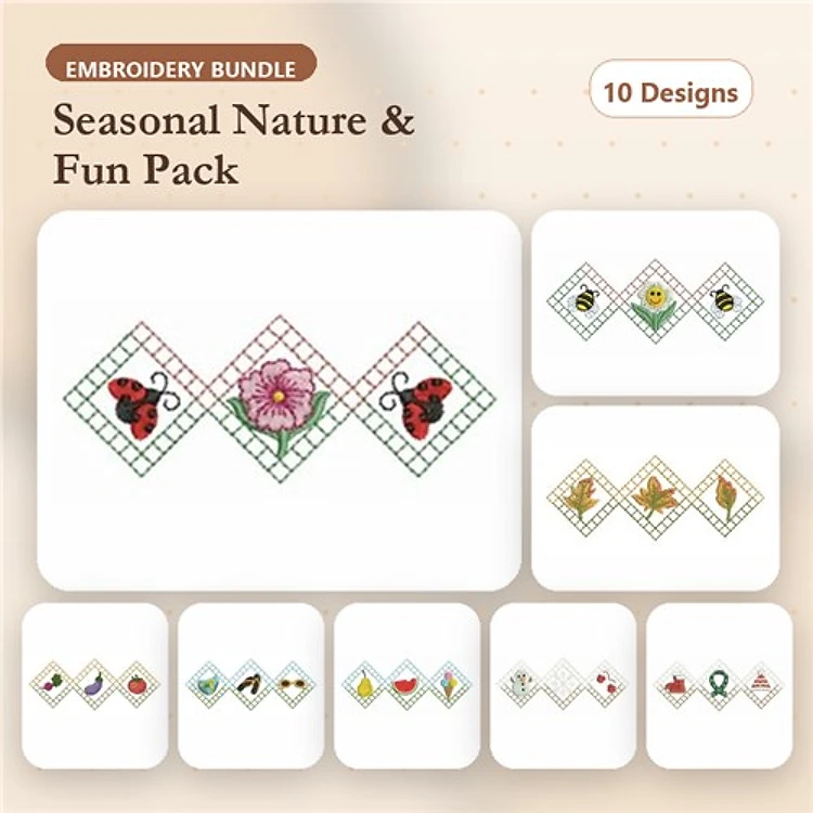 Seasonal Nature Embroidery Bundle – Ladybug, Bee, Butterfly & More (10 Designs)