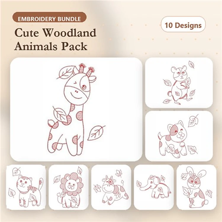 Cute Woodland Animals Embroidery Bundle – Adorable Forest Creatures (10 Designs)