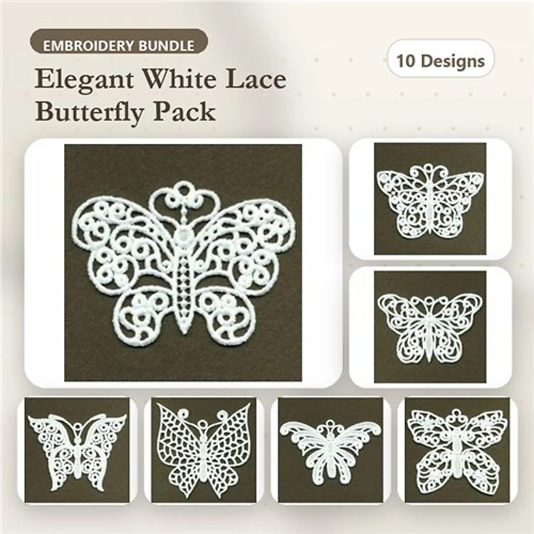 FSL Elegant Lace Butterflies Embroidery Designs Bundle (10 Designs)