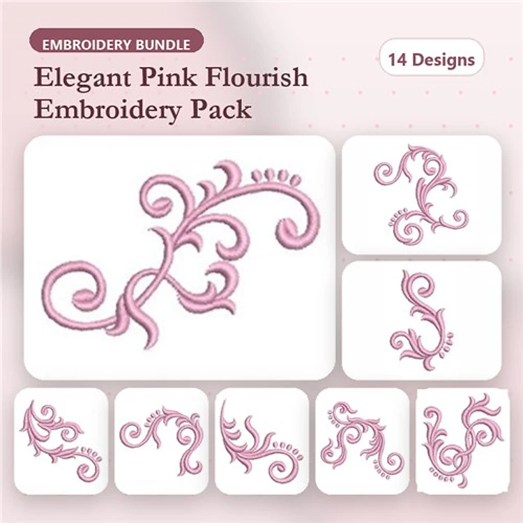 Redwork Flourish Embroidery Bundle – Elegant Flourish 1, Elegant Flourish 2, Elegant Flourish 3 & More (14 Designs)
