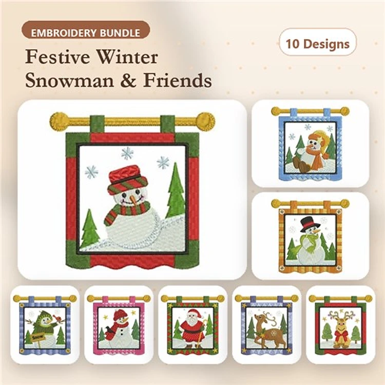 Winter Wonderland Embroidery Bundle – Snowman, Penguin, Bear, Reindeer & More (10 Designs)