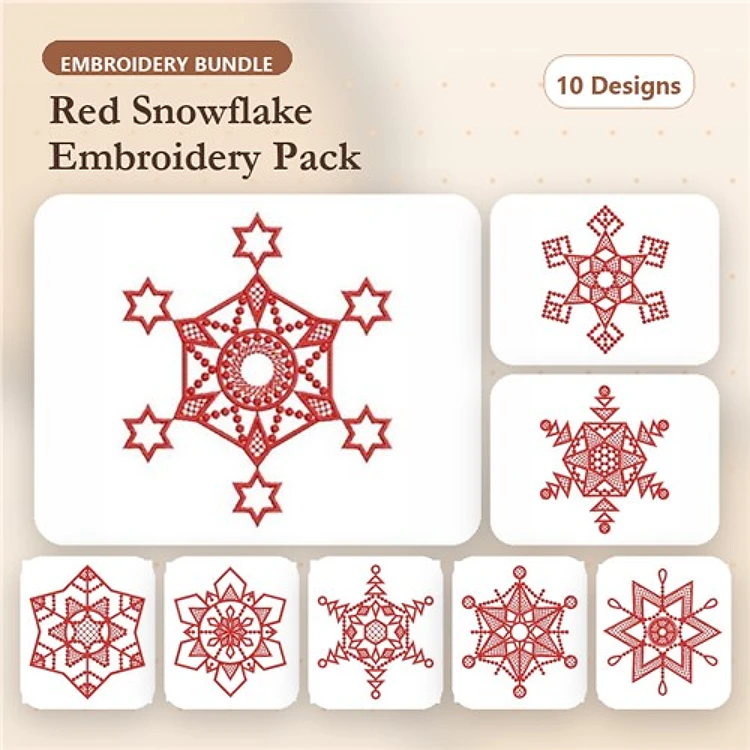 Redwork Snowflakes Embroidery Designs Bundle – Star, Ornate, Floral & More (10 Designs)