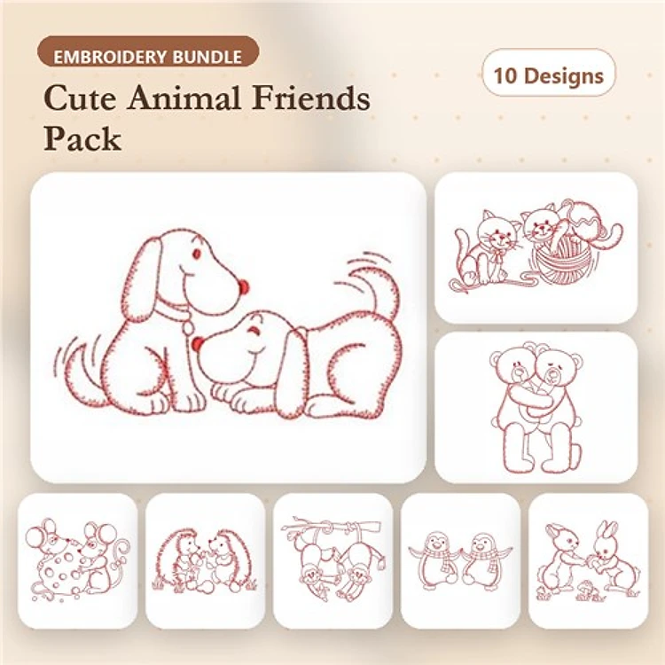 Cute Animal Friends Embroidery Bundle – Adorable Designs (10 Designs)