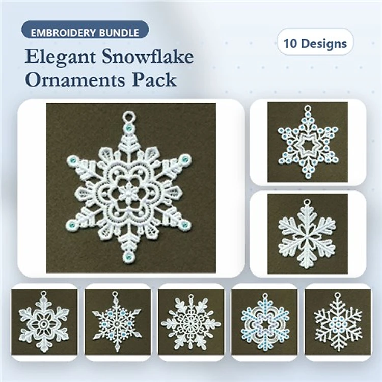 FSL Elegant Snowflake Ornaments Embroidery Bundle – Intricate Lace Styles & More (10 Designs)