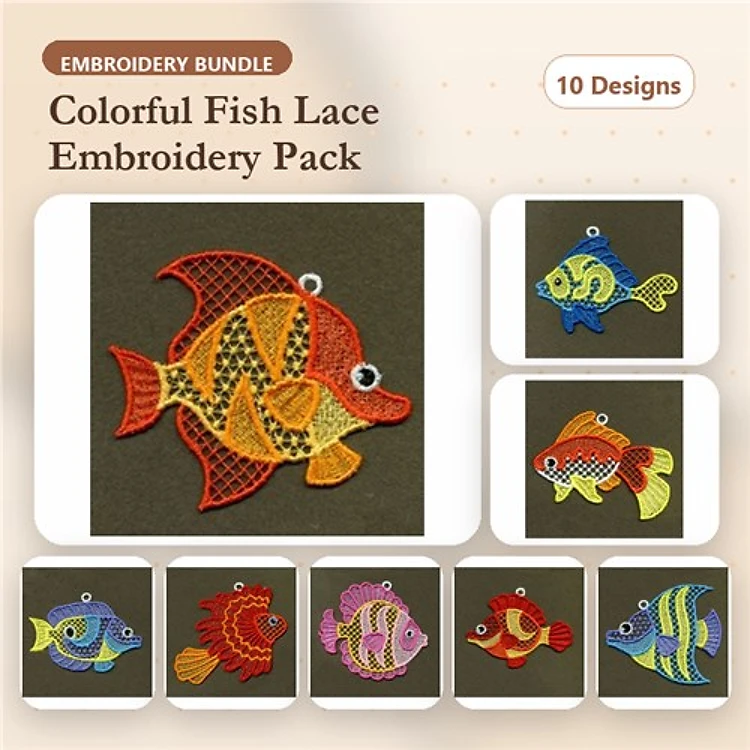 FSL Colorful Fish Embroidery Bundle – Vibrant Ornaments & More (10 Designs)