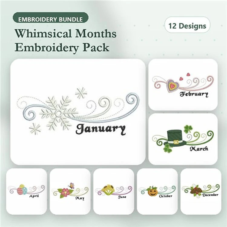 Whimsical Months Embroidery Bundle – Seasonal Designs (12 Designs)