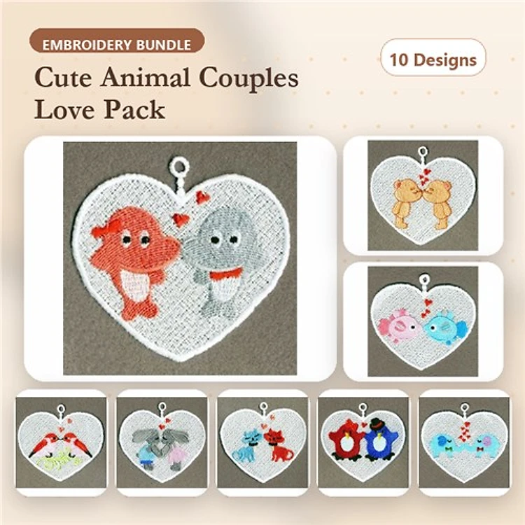 FSL Animal Couples Embroidery Designs Bundle – Fish, Cat, Dog, Bird & More (10 Designs)