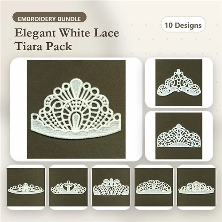 FSL Elegant Lace Tiara Embroidery Bundle – Beautiful Tiaras for Weddings (10 Designs)