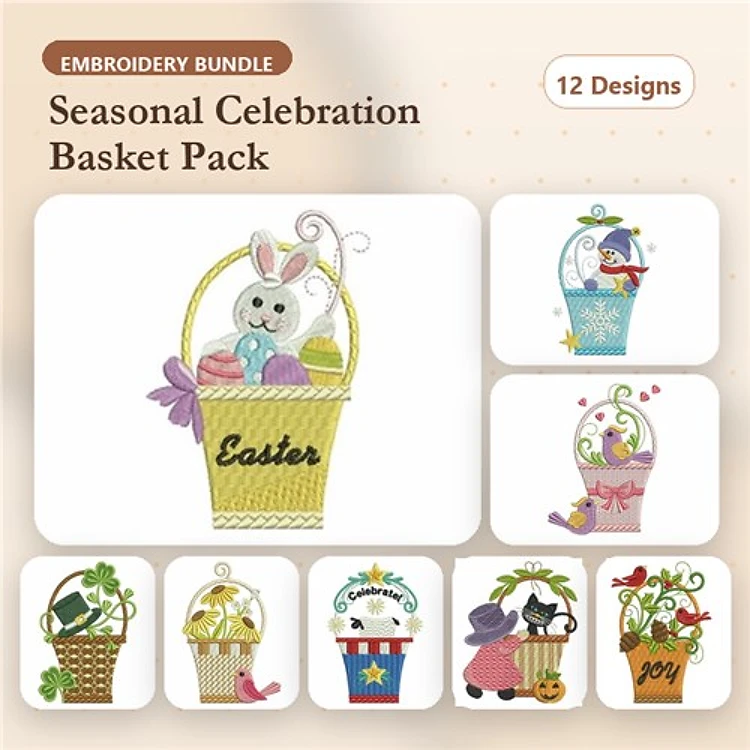 Easter & Spring Basket Embroidery Bundle – Seasonal Designs (12 Designs)
