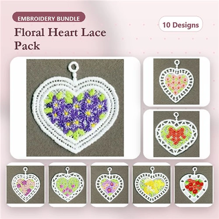 FSL Floral Hearts Embroidery Bundle – Purple, Yellow, Pink, Red & More (10 Designs)