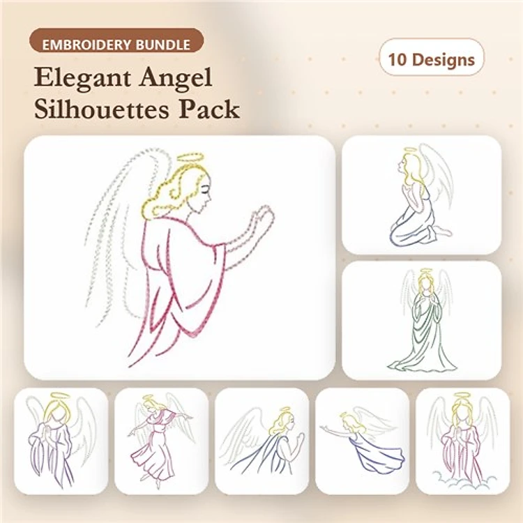 Redwork Elegant Angel Silhouettes Embroidery Designs Bundle – Angel Praying, Angel with Robe, Angel Silhouette & More (10 Designs)