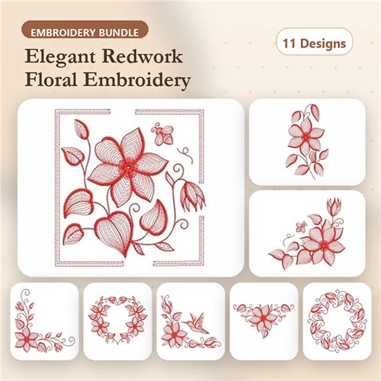 Redwork Rippled Flowers