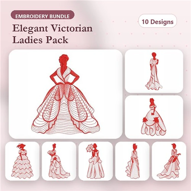 Redwork Rippled Victorian Lady