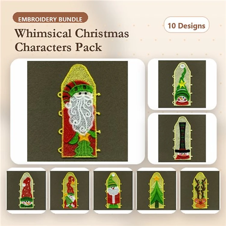 FSL Christmas Character Embroidery Designs Bundle – Santa, Elf, Snowman & More (10 Designs)
