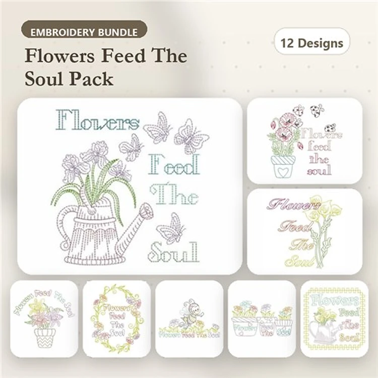 Floral & Potted Flowers Embroidery Designs Bundle – Potted Flowers, Butterflies, Flower Arrangement & More (12 Designs)