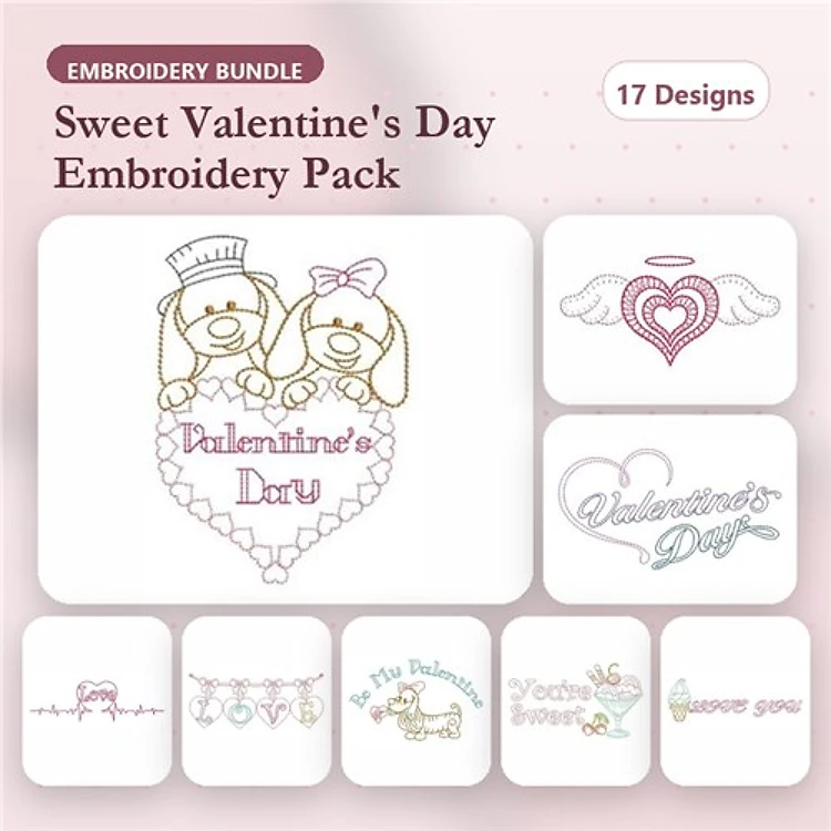 Valentine's Day Dog & Heart Embroidery Bundle – Sweet Designs (17 Designs)