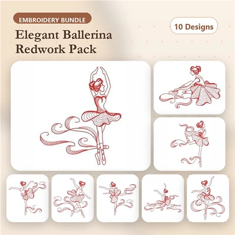 Redwork Rippled Ballet Girls