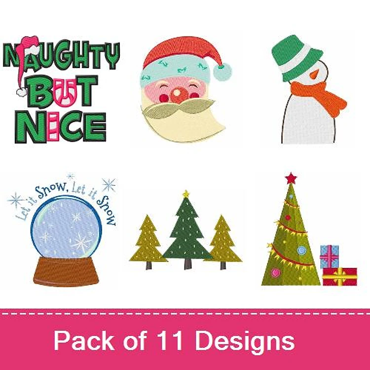 Christmas Characters Embroidery Designs Bundle – Santa with Beard, Snowman, Christmas Tree & More (11 Designs)