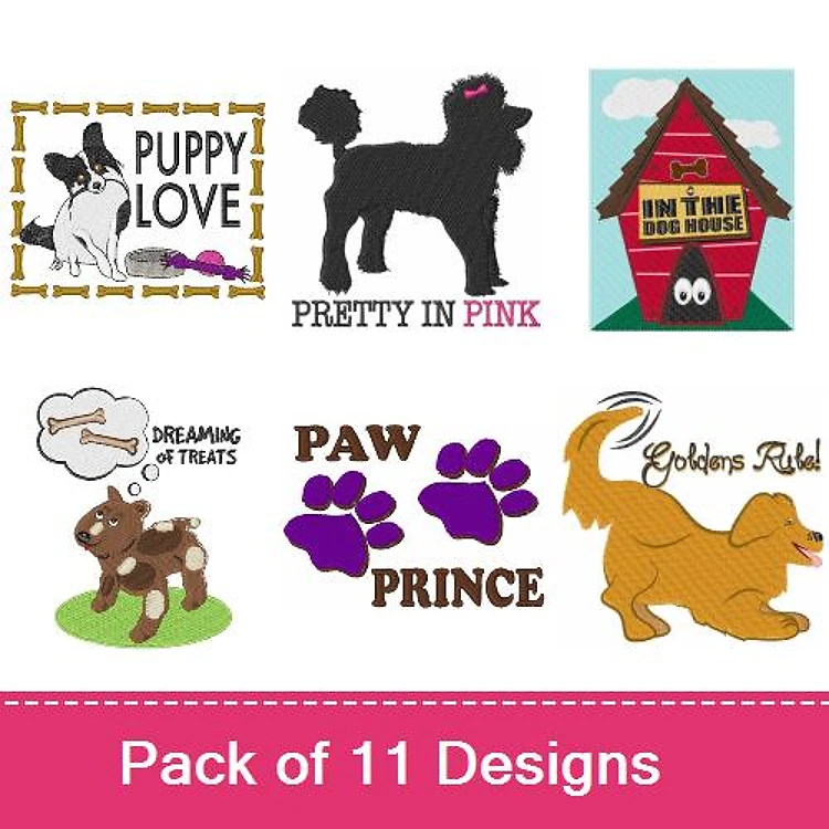 Dog-Themed Embroidery Bundle – Puppy Love & Golden Retriever (11 Designs)