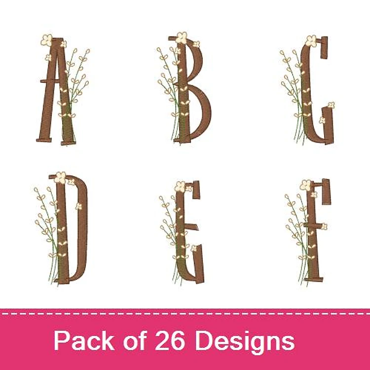 Botanical Alphabet Embroidery Bundle – Letter A with Flowers, Letter B with Flowers, Letter C with Flowers & More (26 Designs)