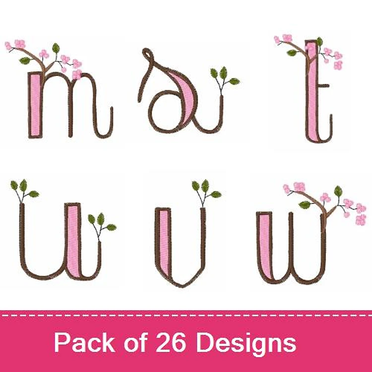 Flower-themed Alphabet Embroidery Designs Bundle – Letter m, Letter a, Letter t & More (26 Designs)
