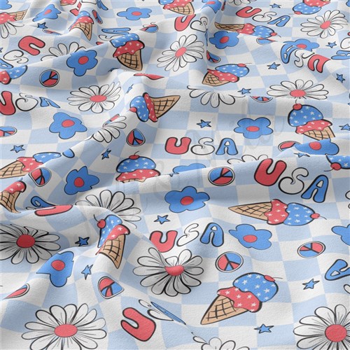 4th of July Patriotic Double Brushed Polyester Fabric Jersey Stretchy Soft Polyester Stretch Fabric