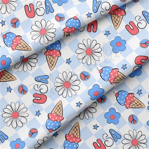 4th of July Patriotic Double Brushed Polyester Fabric Jersey Stretchy Soft Polyester Stretch Fabric