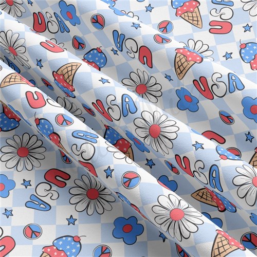 4th of July Patriotic Double Brushed Polyester Fabric Jersey Stretchy Soft Polyester Stretch Fabric