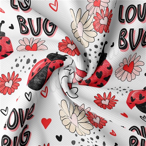 Love Bug Rib Knit Fabric by Yard, RBK1833 & Get a Free $89.99 Embroidery Bundle