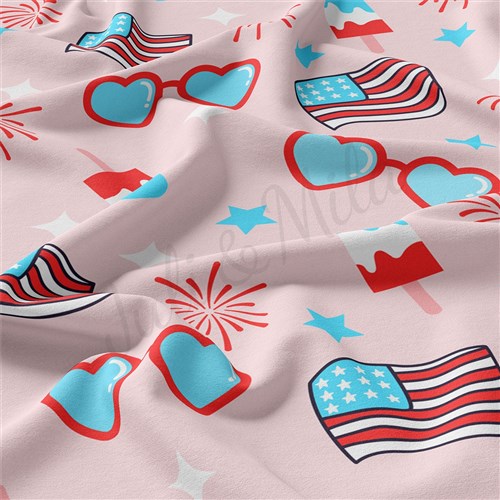 4th of July Patriotic Double Brushed Polyester Fabric Jersey Stretchy Soft Polyester Stretch Fabric