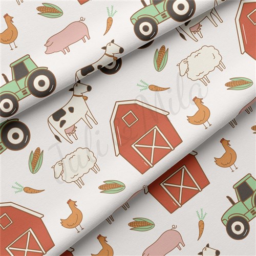 farm Farm Animals Double Brushed Polyester Fabric Jersey Stretchy Soft Polyester Stretch Fabric