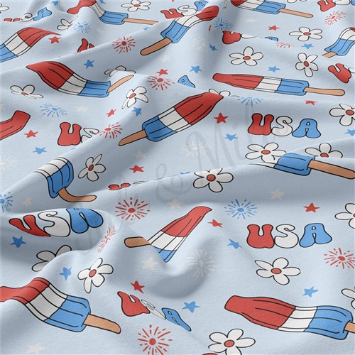 4th of July Patriotic Double Brushed Polyester Fabric Jersey Stretchy Soft Polyester Stretch Fabric
