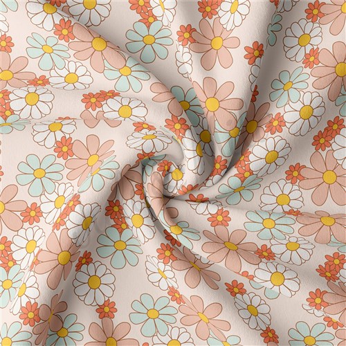 Floral Flowers Double Brushed Polyester Fabric Jersey Stretchy Soft Polyester Stretch Fabric