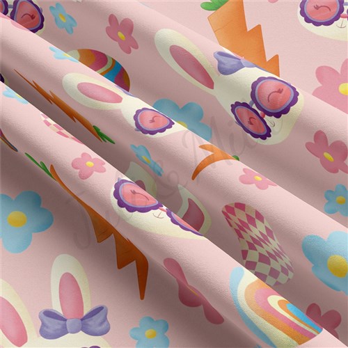 bunny Easter Double Brushed Polyester Fabric Jersey Stretchy Soft Polyester Stretch Fabric