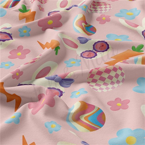 bunny Easter Double Brushed Polyester Fabric Jersey Stretchy Soft Polyester Stretch Fabric