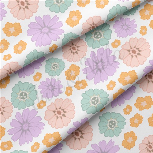 Floral Flowers Double Brushed Polyester Fabric Jersey Stretchy Soft Polyester Stretch Fabric