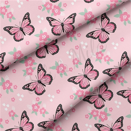 Butterflies Double Brushed Polyester Fabric Jersey Stretchy Soft Polyester Stretch Fabric