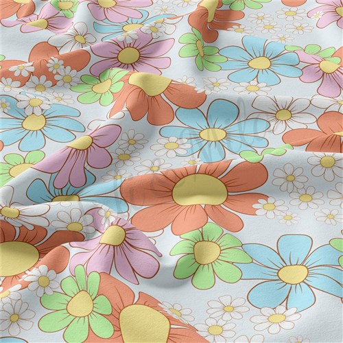 Floral Flowers Double Brushed Polyester Fabric Jersey Stretchy Soft Polyester Stretch Fabric