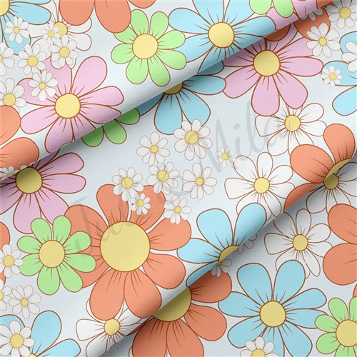 Floral Flowers Double Brushed Polyester Fabric Jersey Stretchy Soft Polyester Stretch Fabric