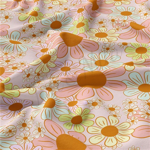 Floral Flowers Double Brushed Polyester Fabric Jersey Stretchy Soft Polyester Stretch Fabric