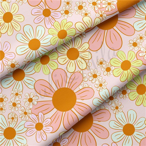Floral Flowers Double Brushed Polyester Fabric Jersey Stretchy Soft Polyester Stretch Fabric