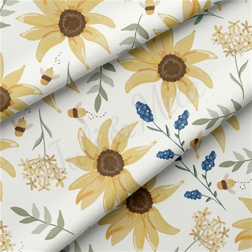 Floral Flowers Double Brushed Polyester Fabric Jersey Stretchy Soft Polyester Stretch Fabric